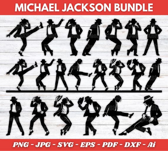 Michael Jackson SVG PNG Bundle, Pop Singer Clipart, MJ Dance Pose Silhouette, Music Legend Laser Cricut Cut File - Instant Digital Download