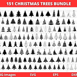 Pacote SVG de Árvore de Natal: 151 Clip Art de Silhueta de Pinheiro (Download Digital)
