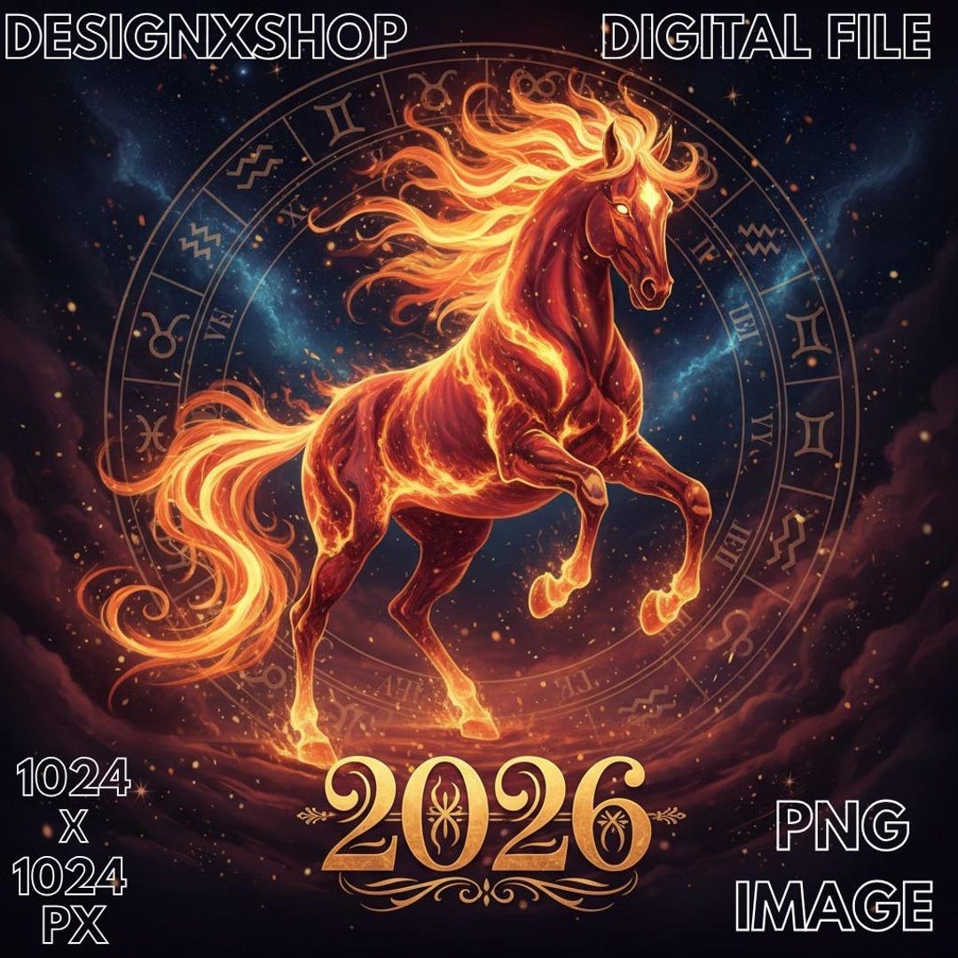 2026 Fire Horse Zodiac PNG | Year of the Horse Astrology Art | Flaming ...