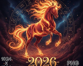 2026 Fire Horse Zodiac PNG | Year of the Horse Astrology Art | Flaming Horse Digital Download | Chinese New Year 2026 PNG