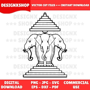 Three-Headed Elephant SVG: Erawan Airavata Laos Art (Digital Download)