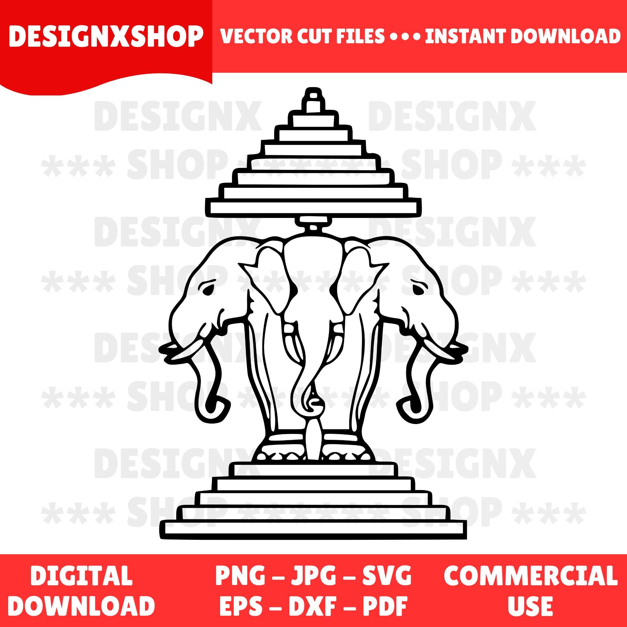 Three-headed Elephant SVG: Erawan Airavata Laos Art (digital