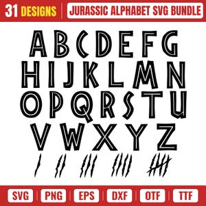 Jurassic Alphabet SVG Bundle, Dinosaur Font SVG, A-Z Monogram Letters, Jurassic Style Alphabet, Cricut Cut Files, Png Dxf Eps for Shirts