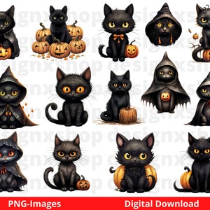 Halloween black cat clipart | Halloween cats watercolor clipart | Spooky cat Images | Scrapbook | Paper crafts |  AI Generate | PNG Images