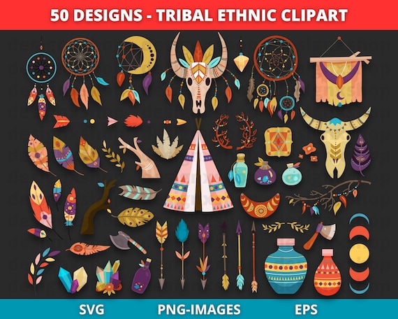 Ethnic Clipart, Boho clipart, Tribal clipart, Dreamcatcher, Feather clipart, Arrow clipart, Bohemian clipart, Instant Download SVG and PNG