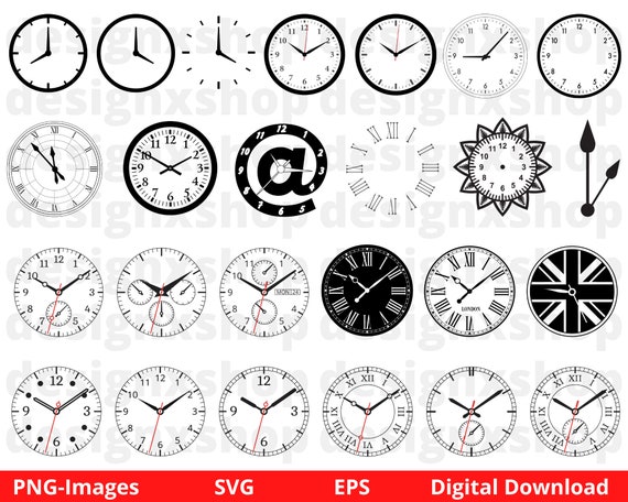 Clock Face Svg, Clock Svg, Clock face clipart Bundle cut files, Clock Numbers Svg, Roman numeral clock, Clock face template,Clock silhouette