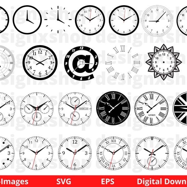 Clock Face Svg, Clock Svg, Clock face clipart Bundle cut files, Clock Numbers Svg, Roman numeral clock, Clock face template,Clock silhouette