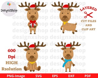 Christmas Reindeer Clipart, Reindeer svg, Christmas svg, Reindeer svg cut files, Cute Reindeer Graphics, Reindeer PNG, Instant Download File