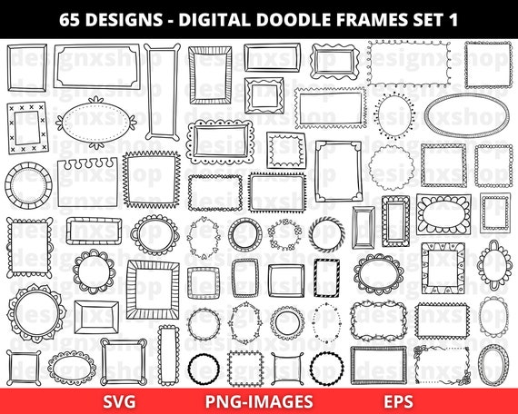 Digital frames clipart, Doodle Frames Clipart, Hand drawn frames, Border clipart, Digital doodle frames for good notes, Commercial Use