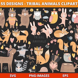 Tribal Animals Clipart: Forest Animal SVG & PNG (Digital Download)