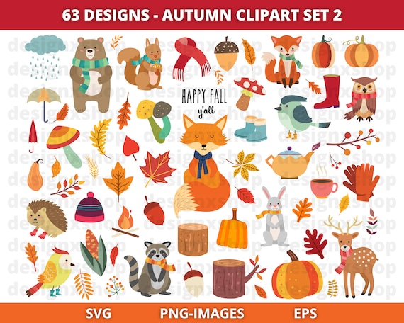Autumn clipart, Fall clipart, Autumn animals clipart, Fall Animals clipart, animals printable, Autumn Leaves Clipart, Download SVG and PNG