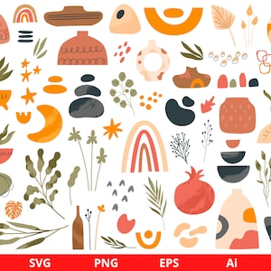 Boho Clipart, Abstrakte Boho Clipart, Moderne Boho Collage, Abstrakte Formen, Boho, Boho Formen, Boho Regenbogen, Instant Download SVG und PNG