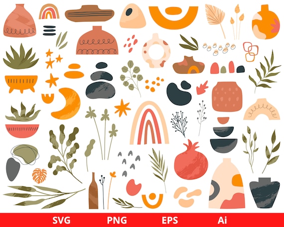Boho Clipart, Abstract Boho Clipart, Modern Boho Collage, Abstract Shapes, Bohemian, Boho Shapes, Boho Rainbow, Instant Download SVG and PNG