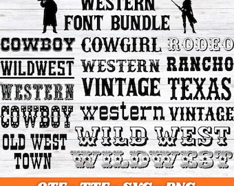 Western Font Bundle SVG Png | Cowboy Font Bundle | Wild West Western Alphabet | Rodeo Cricut Font | Vintage Texas Svg | OTF TTF Download