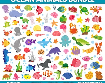 Sea Animals Clipart, Sea life clipart, Ocean Animal clipart, Sea Creatures Clipart, Under The Sea Clipart, Summer clipart, SVG and PNG