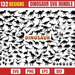 Dinosaur SVG Bundle | 132 Dinosaur Silhouette SVG PNG Dxf Eps | Jurassic Dinosaur Clipart Bundle | Cricut, Silhouette & Glowforge Cut Files