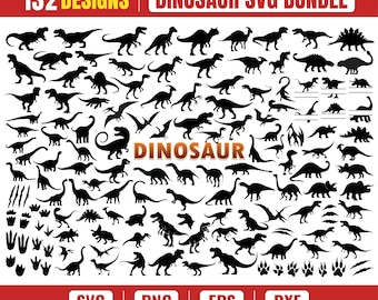 Dinosaur SVG Bundle | 132 Dinosaur Silhouette SVG PNG Dxf Eps | Jurassic Dinosaur Clipart Bundle | Cricut, Silhouette & Glowforge Cut Files