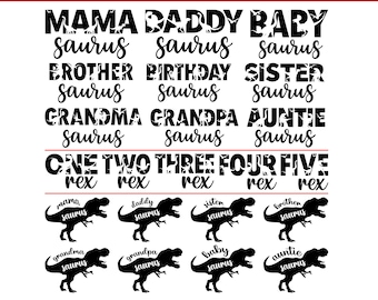 Familien-Saurus-SVG-Bundle | Mama, Papa, Baby, Bruder, Schwester, Oma, Opa, Tante Rex | Dinosaurier-Familien-SVG | Cricut- und Silhouette-Schnittdateien
