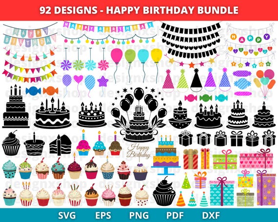 Happy Birthday SVG | Birthday SVG | Birthday Cut File | Birthday Silhouette, Birthday Clipart | Cupcake Svg | Balloons | Bunting Birthday