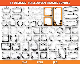 Paquete SVG de marcos de Halloween: Imágenes prediseñadas espeluznantes, vectores geométricos (descarga digital)