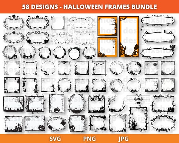 Halloween Frame SVG Bundle, Halloween Frame Clipart, Spooky Frames Svg, Halloween Scary Png, Spooky Geometric Frames, Halloween Vector