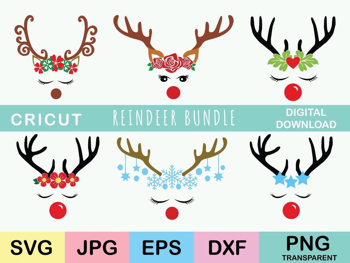 Christmas Reindeer Faces SVG Bundle, Cricut Files - Etsy