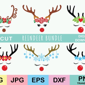 Christmas Reindeer Faces SVG Bundle, Reindeer SVG, Girl Reindeer SVG, Boy Reindeer Svg, Christmas 2024 Svg, Cute Reindeer Face Svg Cricut