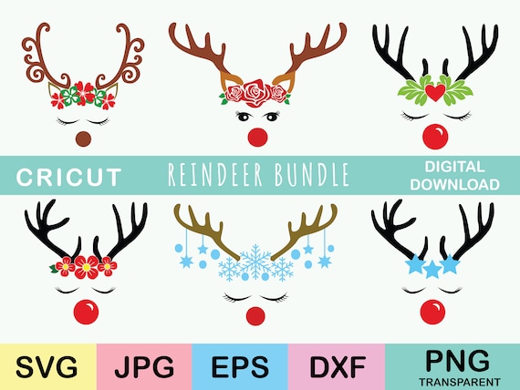 Christmas Reindeer Faces SVG Bundle, Reindeer SVG, Girl Reindeer SVG, Boy Reindeer Svg, Christmas 2024 Svg, Cute Reindeer Face Svg Cricut