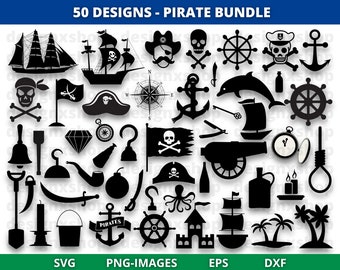 Pirate svg bundle, Pirate Silhouette, Pirate clipart, Pirate party clipart, Pirate Ship, Parrot, Treasure, Boat clipart