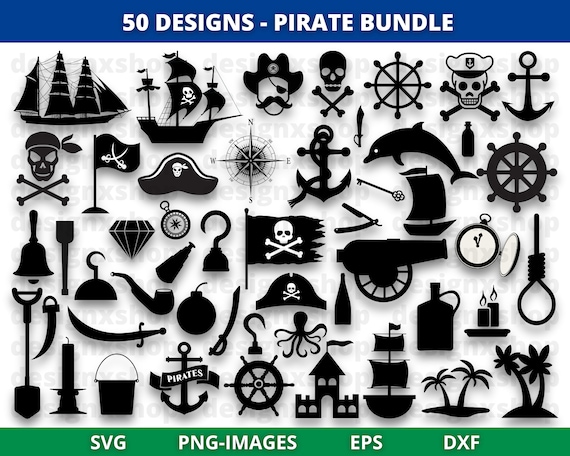 Pirate SVG Bundle, Pirate SVG, Pirate Silhouette, Pirate Map Svg, Skull Svg, Crossbones Svg, Pirate Clipart, Boat Svg, Pirate Cut Files