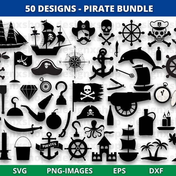 Pirate SVG Bundle, Pirate SVG, Pirate Silhouette, Pirate Map Svg, Skull Svg, Crossbones Svg, Pirate Clipart, Boat Svg, Pirate Cut Files