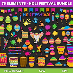 ホーリー祭バンドル、ホーリー祭のクリップアート、ホーリー祭のSVG、色のホーリー祭、水しぶき、ハッピーホーリーのクリップアート、PNGの即時ダウンロード