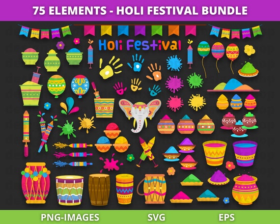 Holi Festival Bundle, Holi Festival clipart, Holi Festival svg, Holi festival of colors, Splashes, Happy Holi clipart, Instant Download PNG