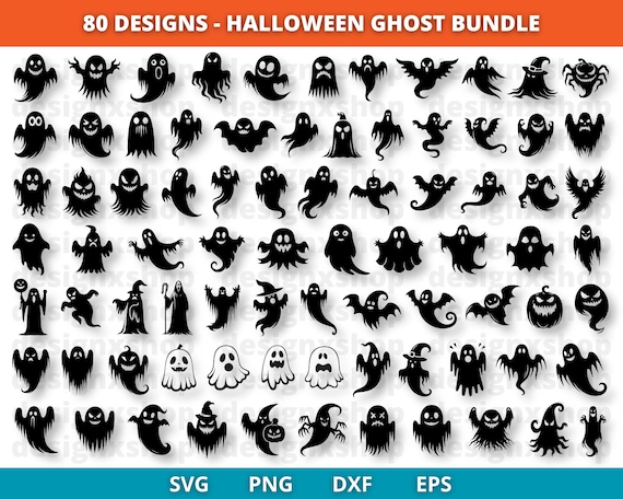 Ghost SVG Bundle, Ghost PNG Bundle, Ghost Clipart, Ghost SVG Cut Files for Cricut, Ghost Silhouette, Halloween Ghost Svg Png Files