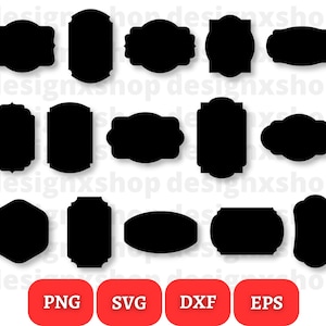 May include: A set of 15 black and white silhouette frame shapes. The frames are in various styles, including oval, rectangle, and square. The frames are perfect for adding a touch of elegance to any project.