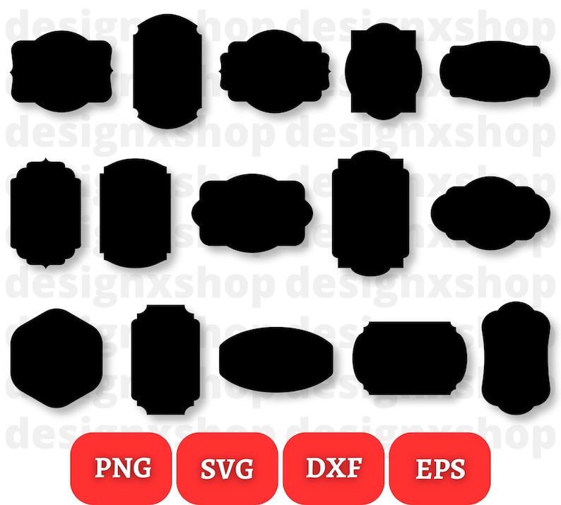 May include: A set of 15 black and white silhouette frame shapes. The frames are in various styles, including oval, rectangle, and square. The frames are perfect for adding a touch of elegance to any project.