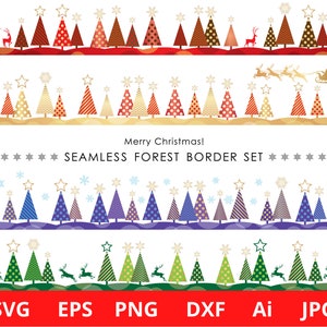 Christmas Borders SVG Bundle, Christmas Border Clipart, Christmas Seamless Forest Border, Christmas Tree Border, Digital Download