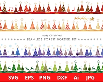 Christmas Borders SVG Bundle, Christmas Border Clipart, Christmas Seamless Forest Border, Christmas Tree Border, Digital Download