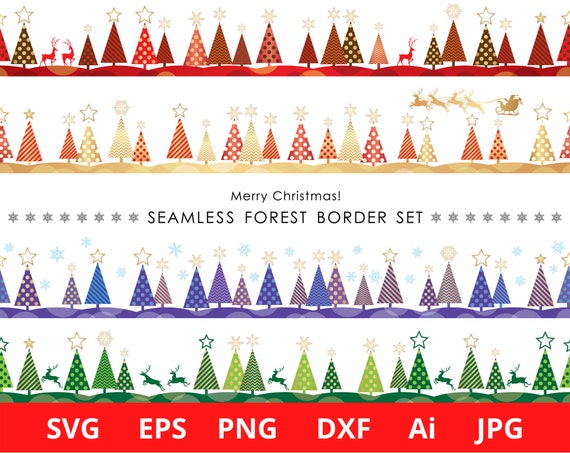 Christmas Borders SVG Bundle, Christmas Border Clipart, Christmas Seamless Forest Border, Christmas Tree Border, Digital Download