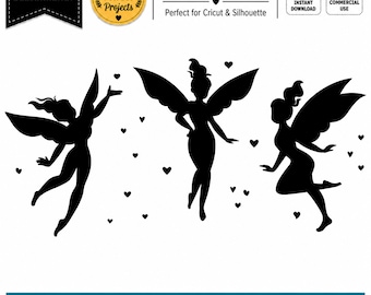 Fairy SVG-bundel | 3 Fairy Silhouette SVG-snijbestanden voor Cricut Silhouette | Fairy PNG DXF EPS PDF | Fantasy Fairy Clipart | Commercieel gebruik