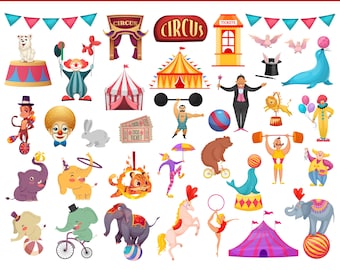 Circus SVG Bundle Set 3 | 37 Circus Clipart Designs | Carnival SVG PNG Eps, Clown, Circus Tent, Animals, Party Decor for Cricut Silhouette