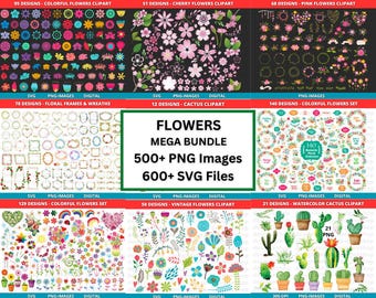 Floral Clipart Mega Bundle: 644 PNG, 555 SVG Flowers (Digital Download)