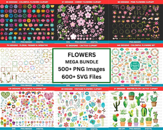 Flowers Mega Bundle, 640+ Floral Elements, Floral Mega Bundle, Watercolor Flower Clipart, Floral Bouquets PNG, Mega Bundle Clipart