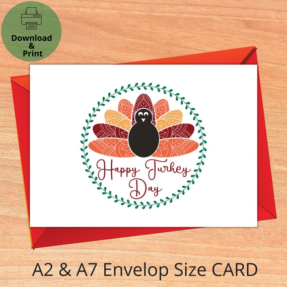 Happy Turkey Day, Thanksgiving Card, Greeting card, Thankful, Turkey, Thanksgiving, Instant Download PDF,JPG & PNG
