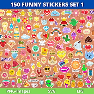 Funny Stickers bundle, Sticker designs bundle, Digital sticker pack, Sticker PNG set, Printable stickers, Good Notes stickers, PNG and SVG