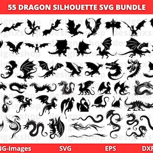 Dragon SVG Bundle, Dragon Clipart for Cricut & Cut File, Dragon Silhouette, Dragons Head, Dragon Tattoo Svg, Dragon PNG DXF, Commercial use