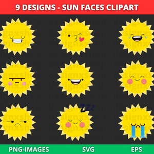 Sol svg, Sol emoji svg, Sol caras svg, Sol emoción svg, Emoji svg, Personaje svg, Sol Emoji Clipart, Smiley svg, verano svg, SVG y PNG