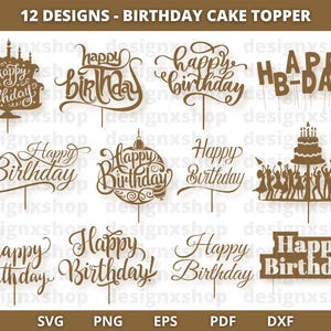 Toppers de bolo de feliz aniversário SVG | Arquivos de topper de bolo cortados a laser | Moldura de coroa circular | Download digital Glowforge