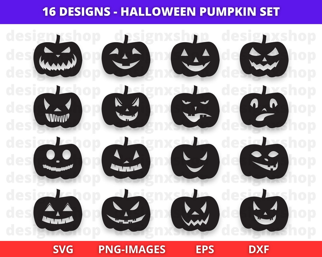 Halloween Pumpkin Faces SVG Clipart: Jack O Lantern Carving (digital ...