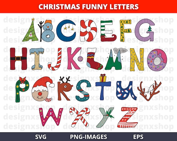 Christmas Alphabet Clipart, Holiday SVG Letters, Christmas Alphabet PNG, Decorative letters, SVG File, Instant Download